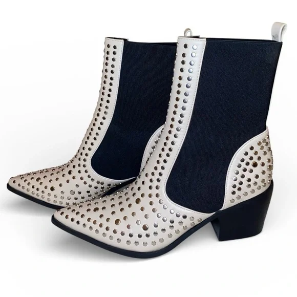 SHU SHOP Zsa Zsa Pointed Toe Western Inspired Ankle Boots Cream/Black Size 8-1/2 - Picture 5 of 5